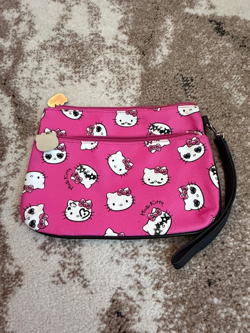 Hello Kitty Hot Pink Printed Wristlet with Black Strap